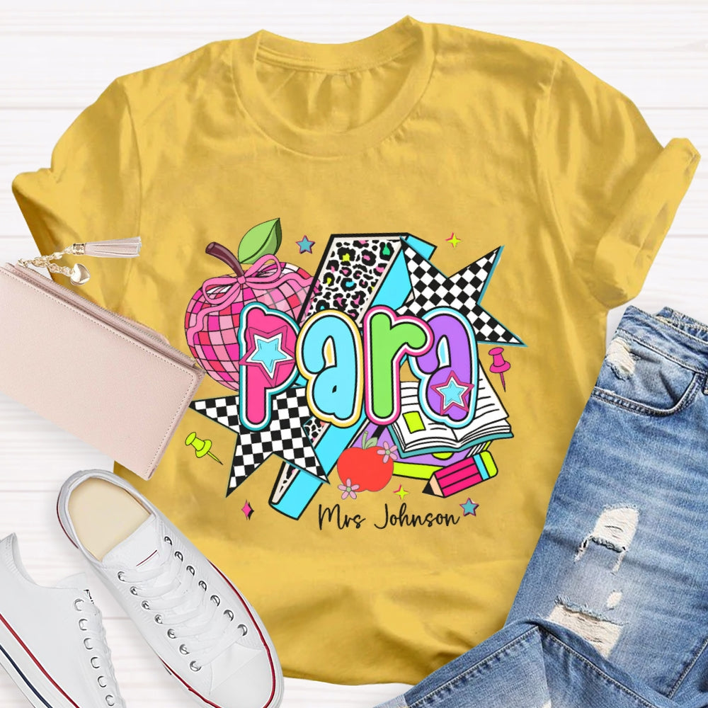 Personalized Para Teacher Name Leopard Pink Apple print T-shirt