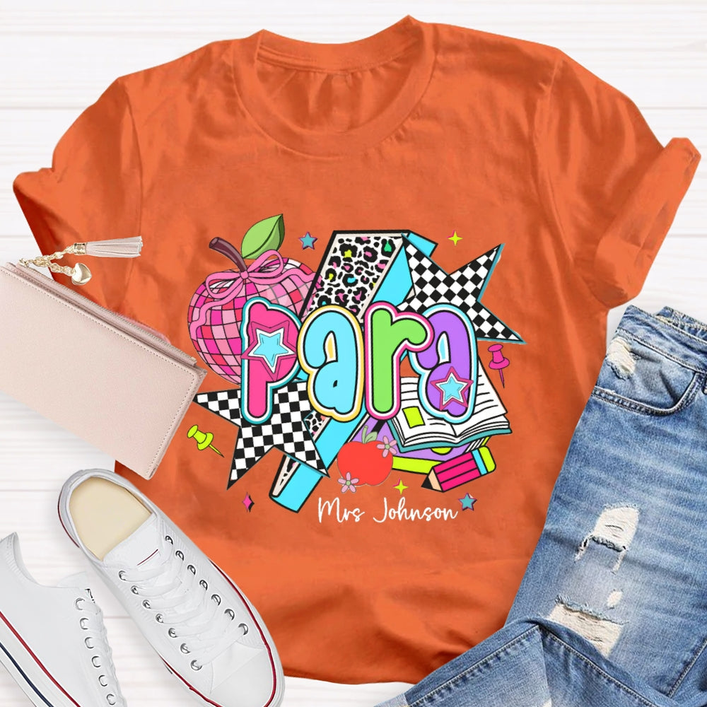 Personalized Para Teacher Name Leopard Pink Apple print T-shirt