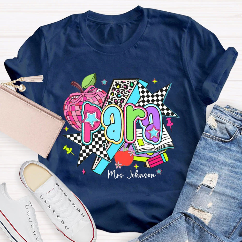 Personalized Para Teacher Name Leopard Pink Apple print T-shirt