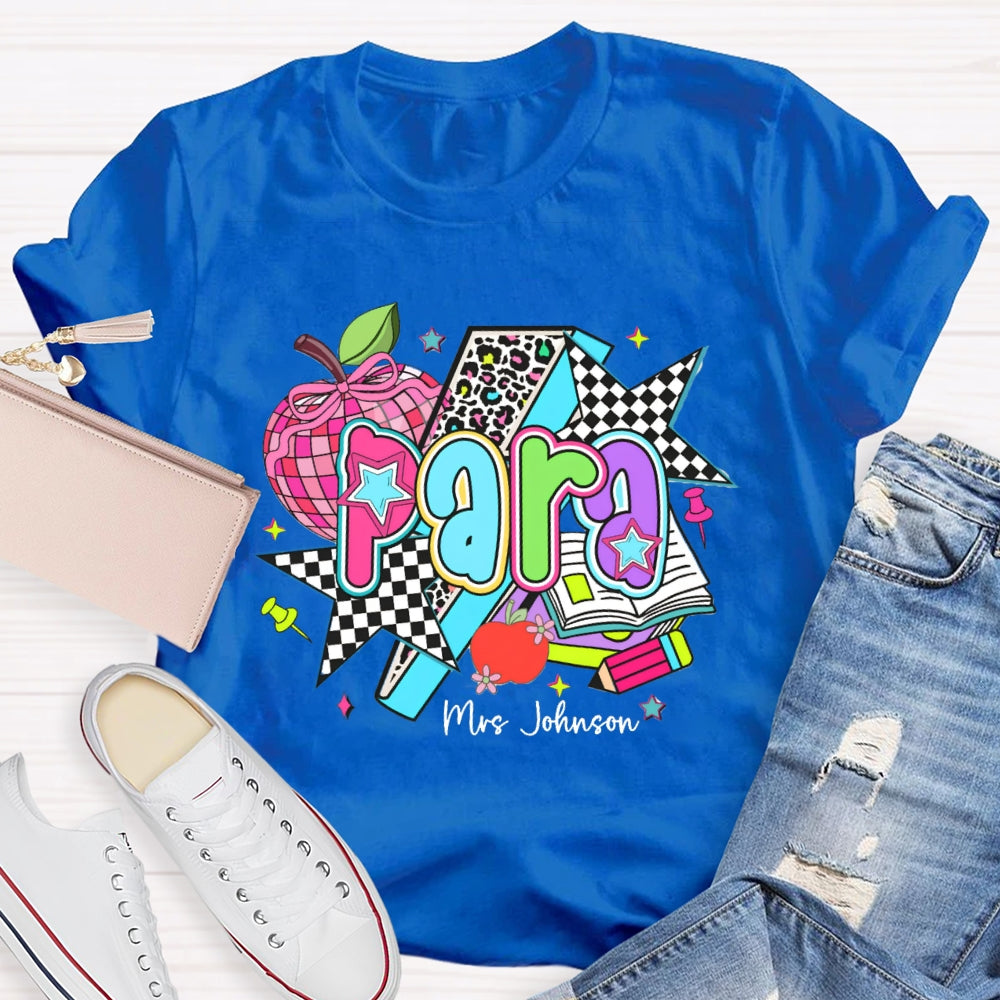 Personalized Para Teacher Name Leopard Pink Apple print T-shirt
