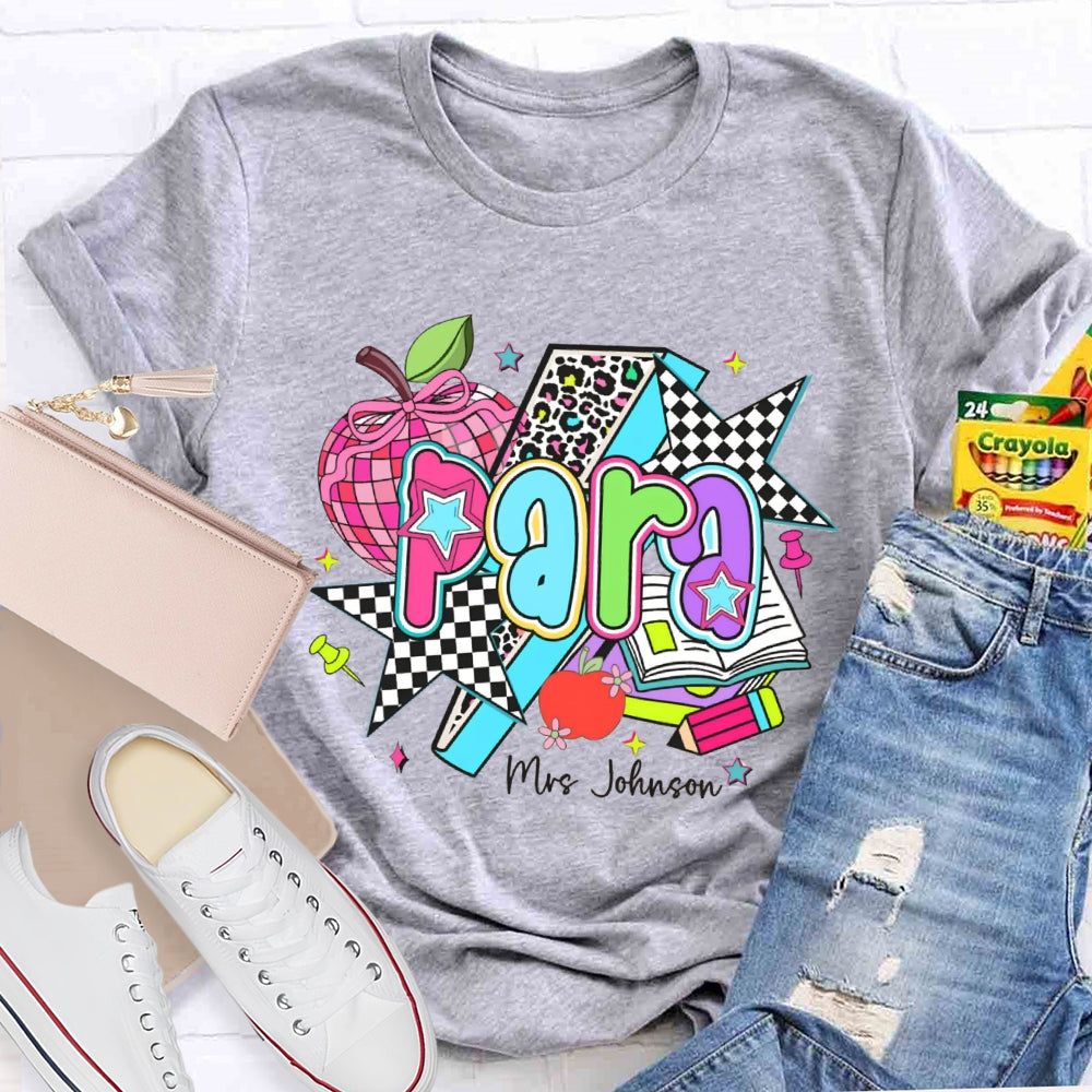 Personalized Para Teacher Name Leopard Pink Apple print T-shirt