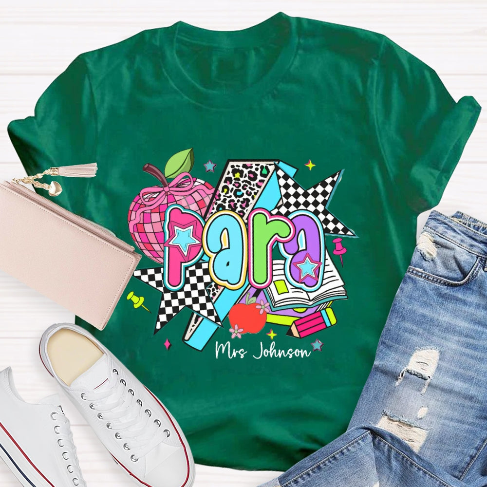 Personalized Para Teacher Name Leopard Pink Apple print T-shirt