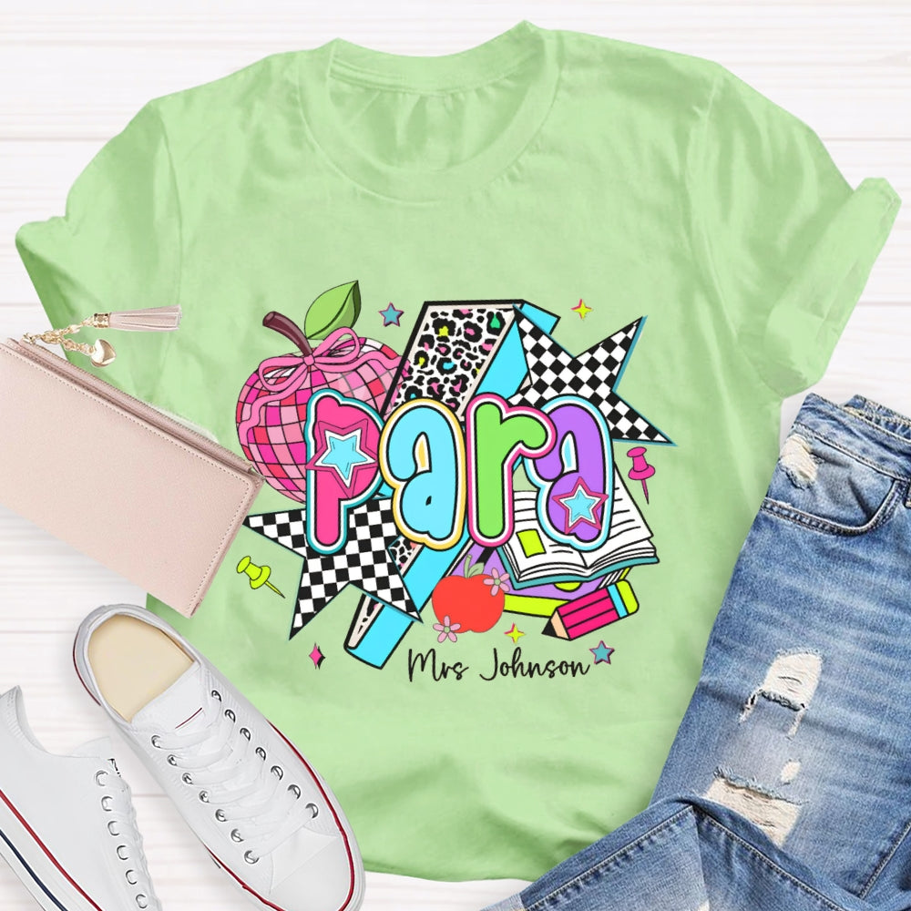 Personalized Para Teacher Name Leopard Pink Apple print T-shirt