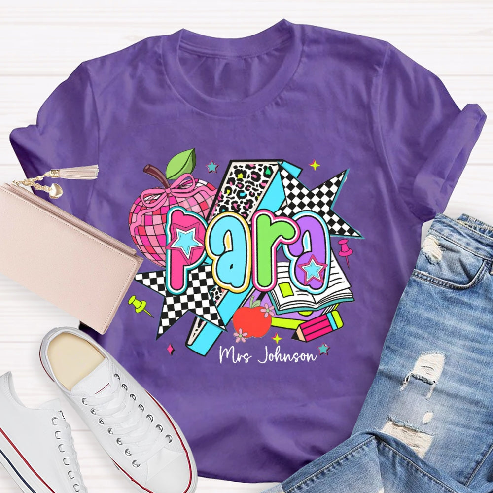 Personalized Para Teacher Name Leopard Pink Apple print T-shirt