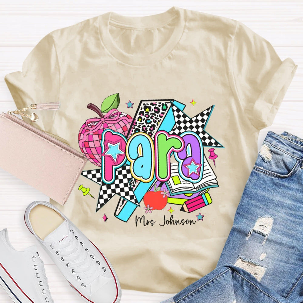 Personalized Para Teacher Name Leopard Pink Apple print T-shirt