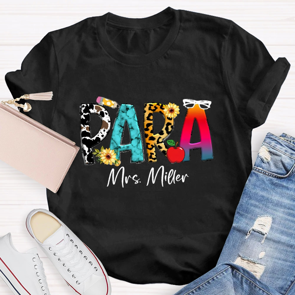 Personalized Para Name Colored Leopard Pencil T-shirt