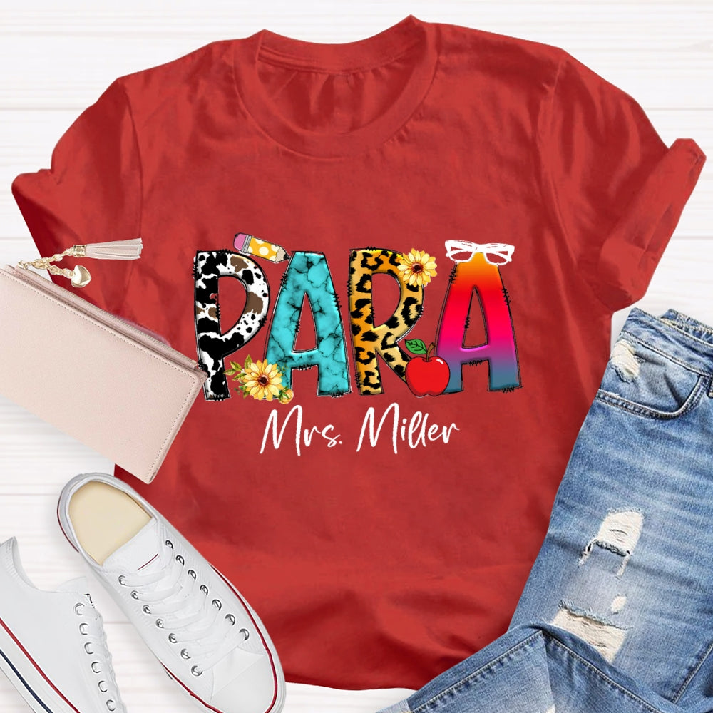 Personalized Para Name Colored Leopard Pencil T-shirt