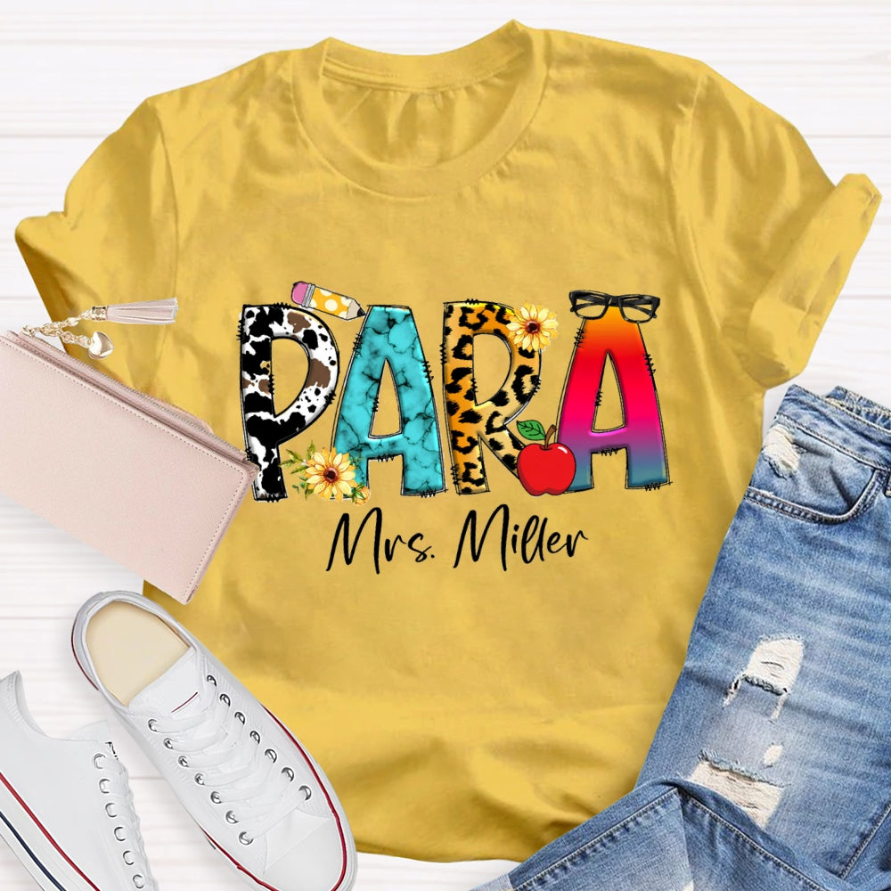 Personalized Para Name Colored Leopard Pencil T-shirt