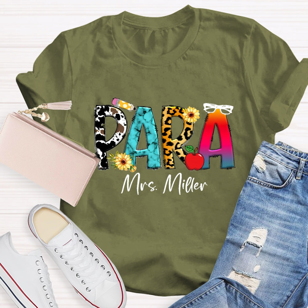 Personalized Para Name Colored Leopard Pencil T-shirt