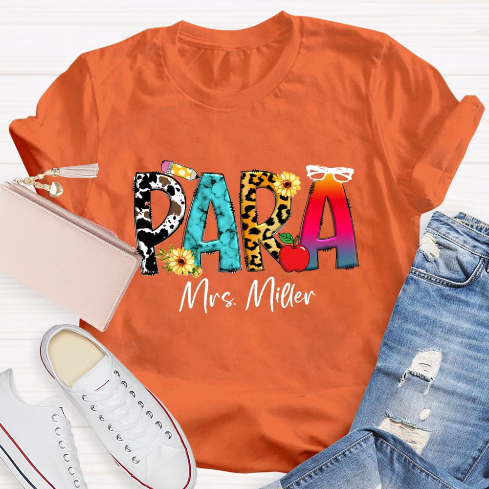 Personalized Para Name Colored Leopard Pencil T-shirt