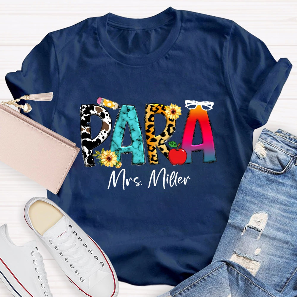 Personalized Para Name Colored Leopard Pencil T-shirt