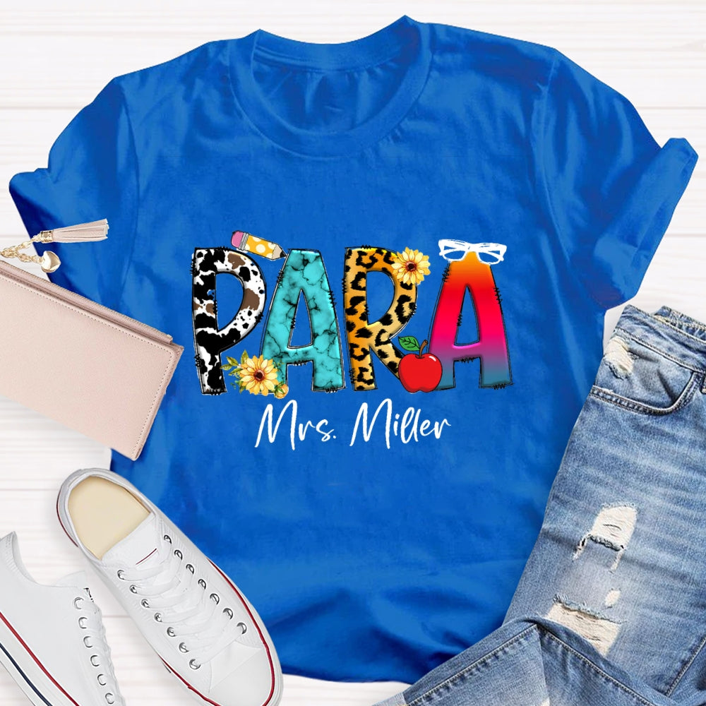 Personalized Para Name Colored Leopard Pencil T-shirt