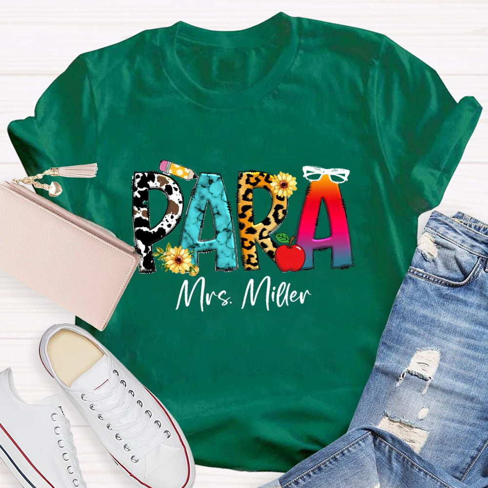 Personalized Para Name Colored Leopard Pencil T-shirt