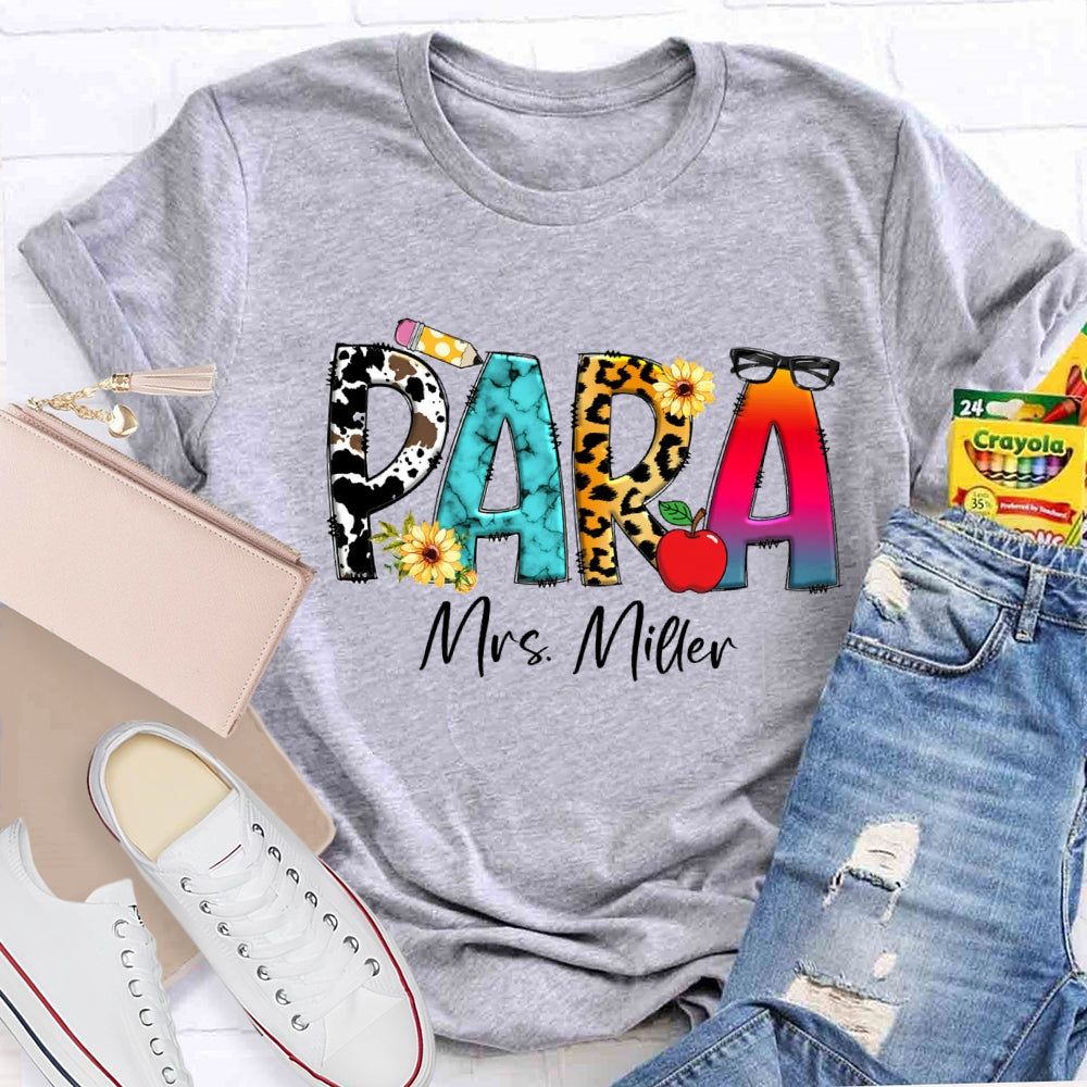 Personalized Para Name Colored Leopard Pencil T-shirt