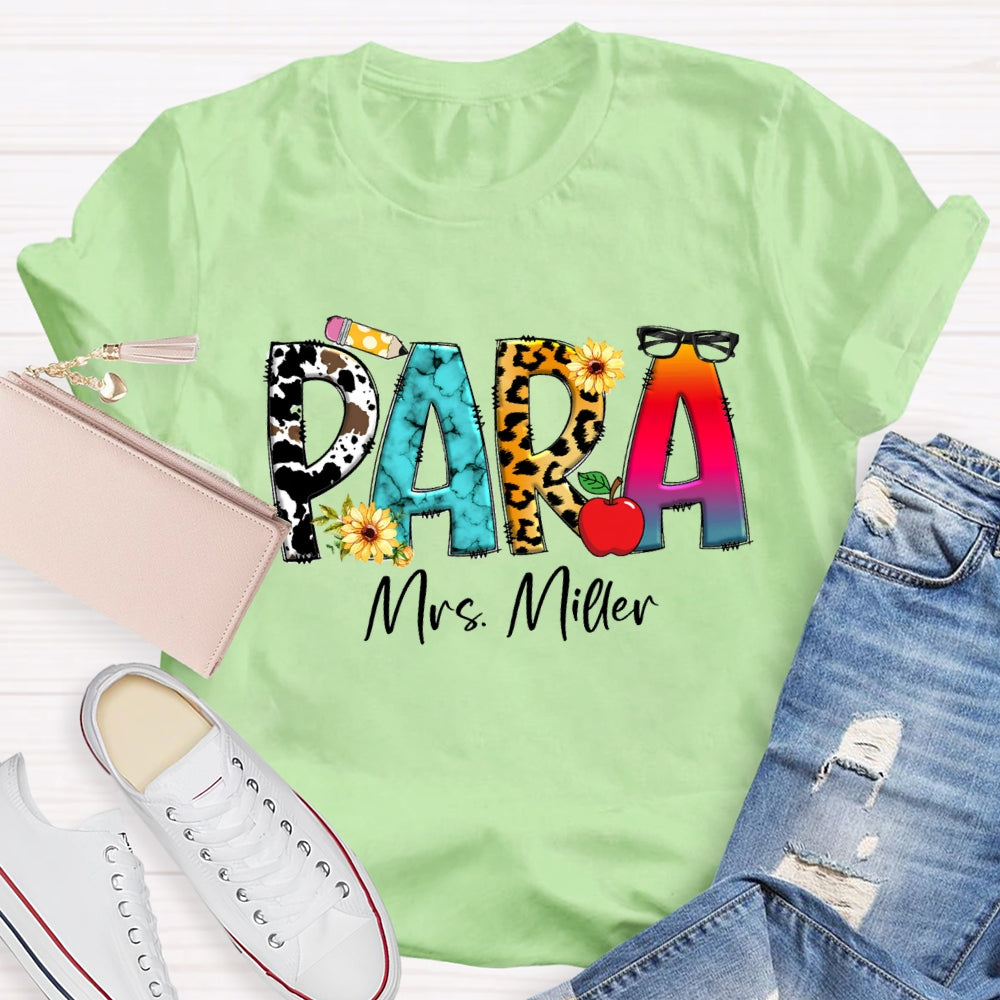 Personalized Para Name Colored Leopard Pencil T-shirt