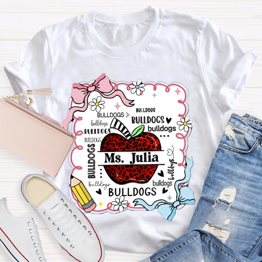 Personalized Name And Mascot Bulldogs Red Leopard Apple T-shirt