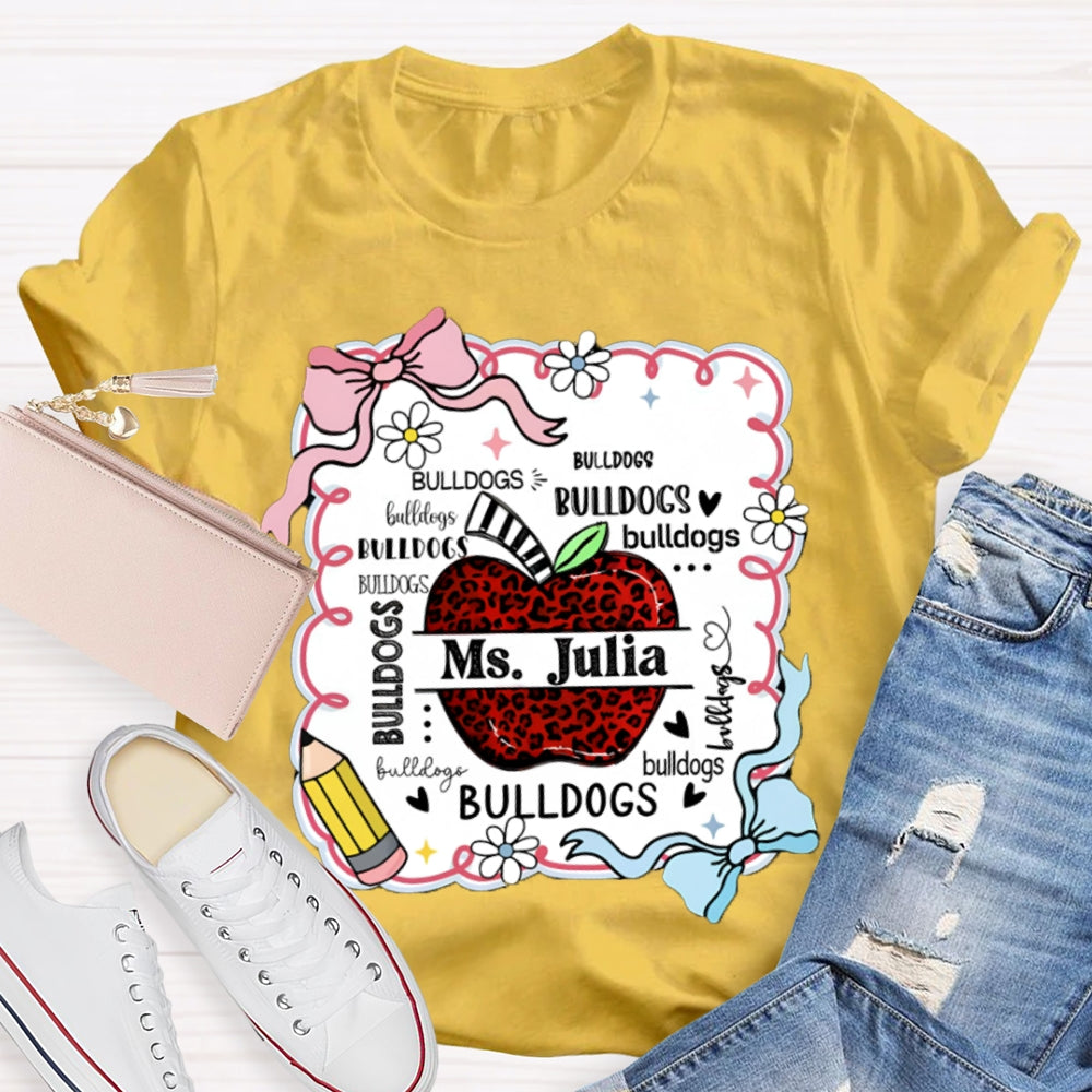 Personalized Name And Mascot Bulldogs Red Leopard Apple T-shirt