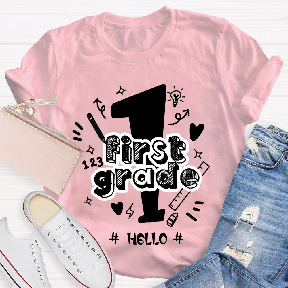 Personalized Grade Hello First Grade Back To School T-shirt