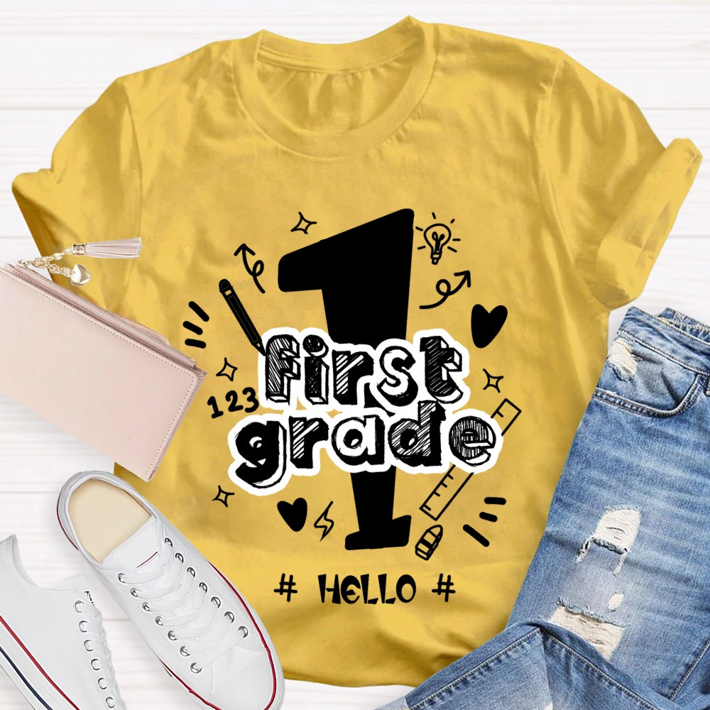 Personalized Grade Hello First Grade Back To School T-shirt