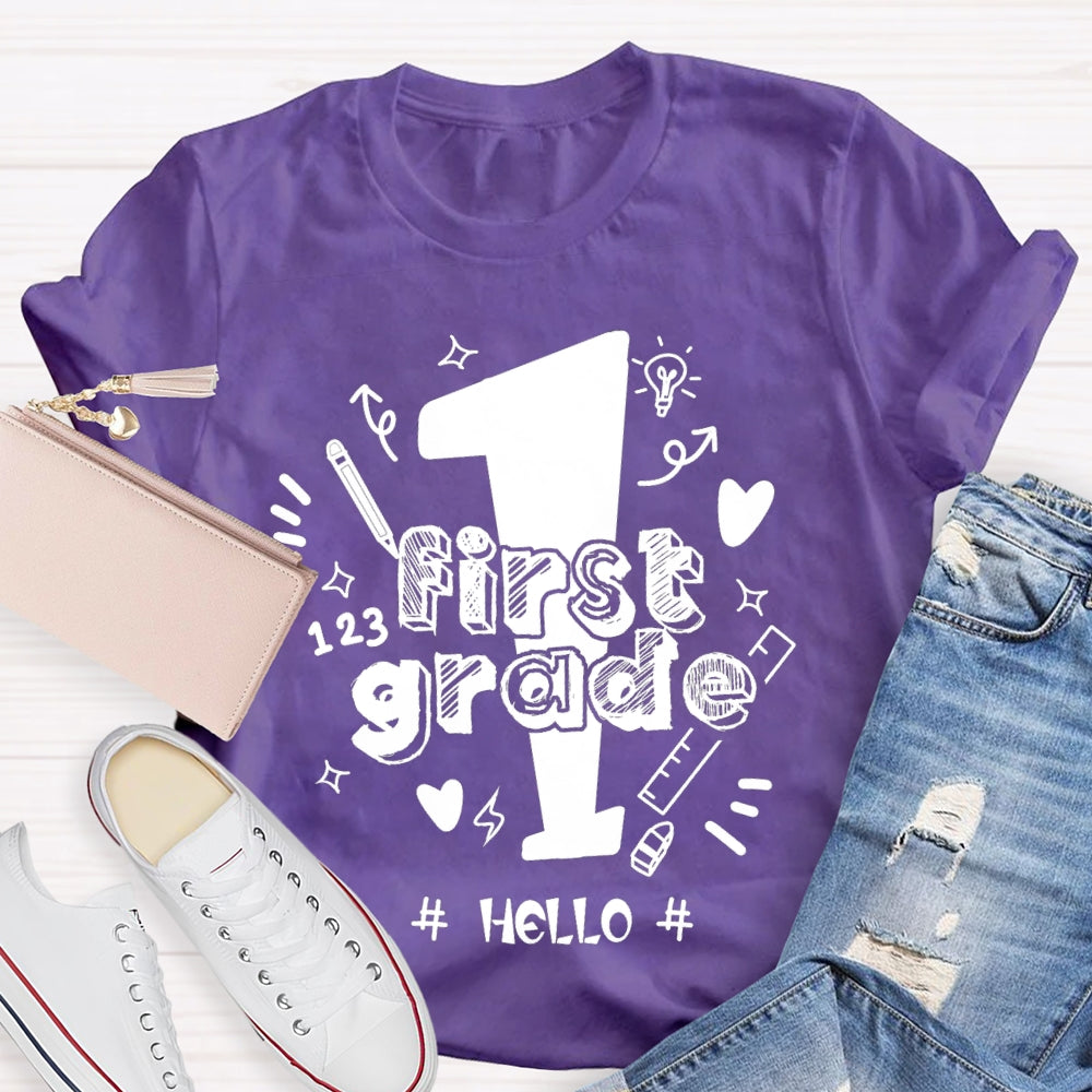 Personalized Grade Hello First Grade Back To School T-shirt