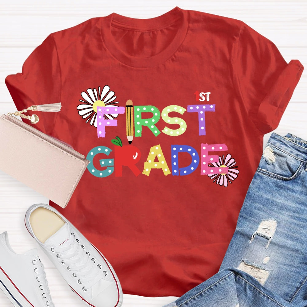 Personalized Grade First Grade Fireworks Print T-shirt