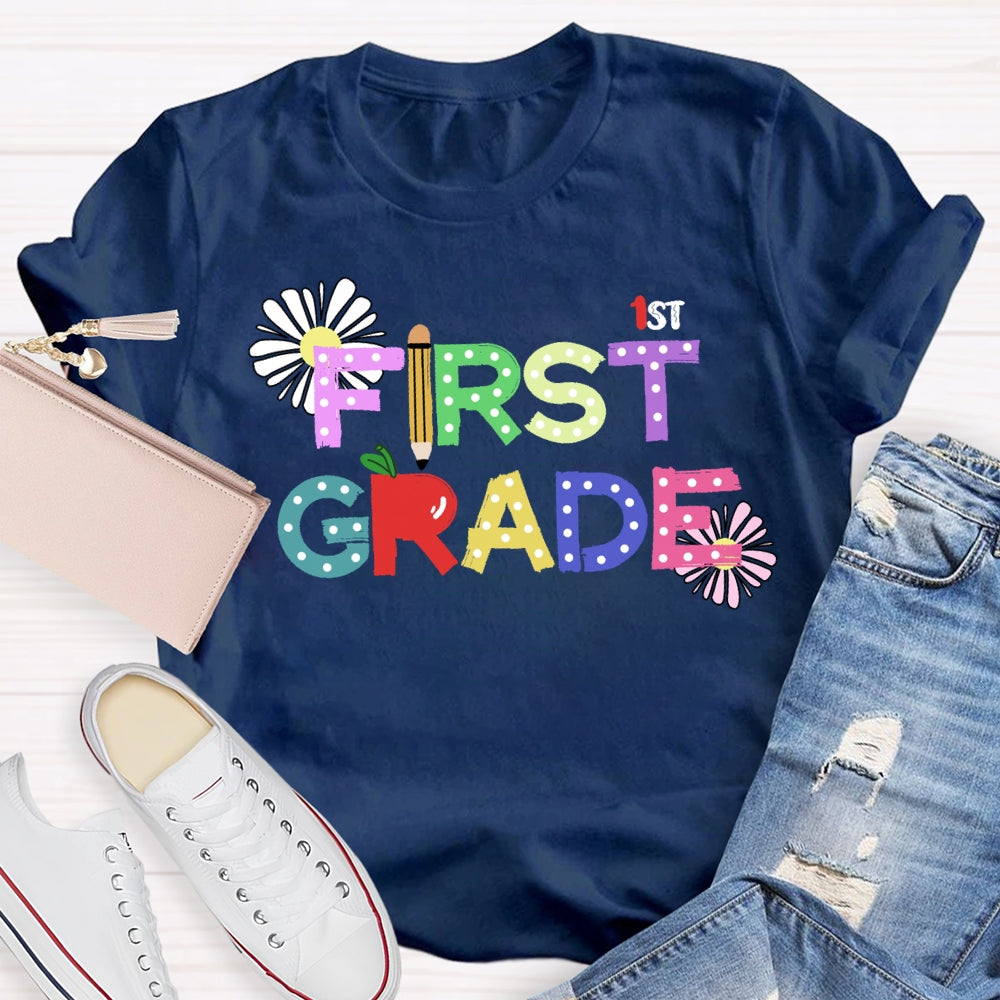 Personalized Grade First Grade Fireworks Print T-shirt