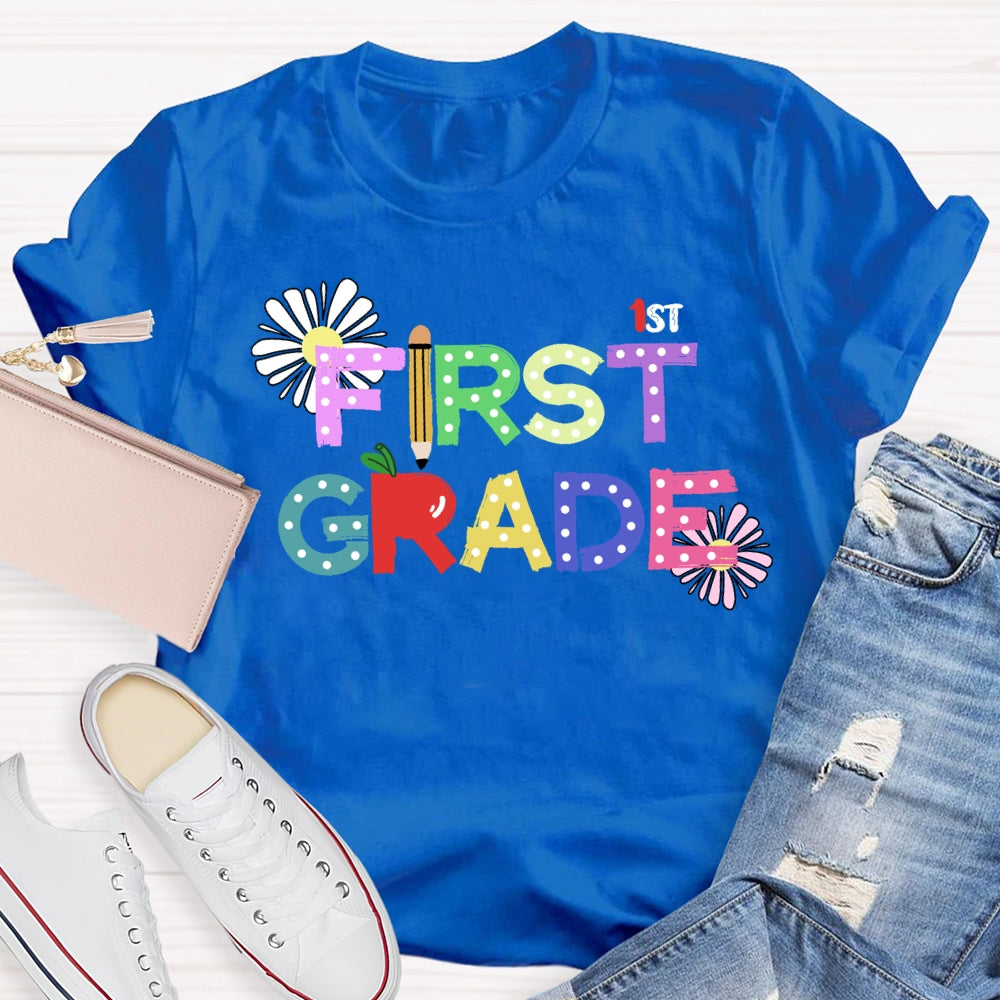 Personalized Grade First Grade Fireworks Print T-shirt