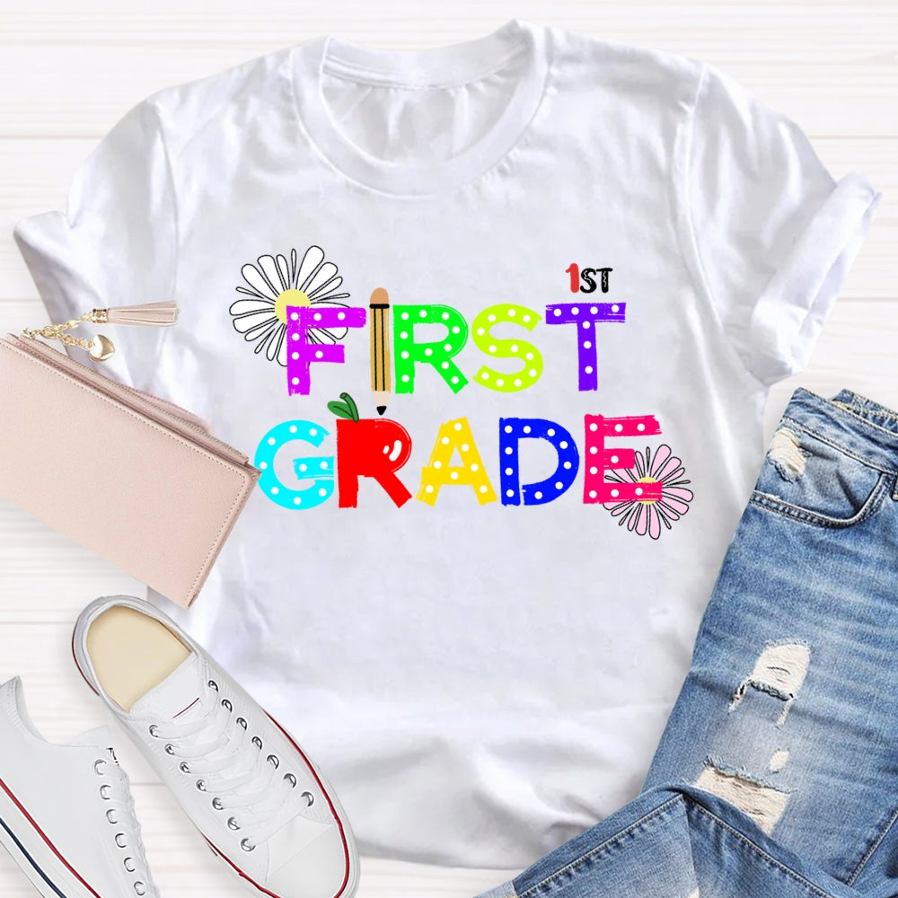 Personalized Grade First Grade Fireworks Print T-shirt