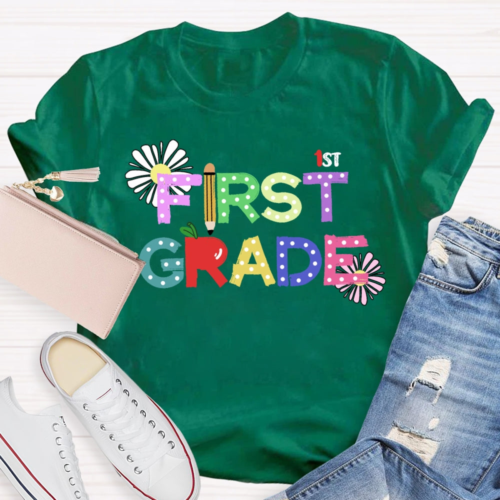 Personalized Grade First Grade Fireworks Print T-shirt