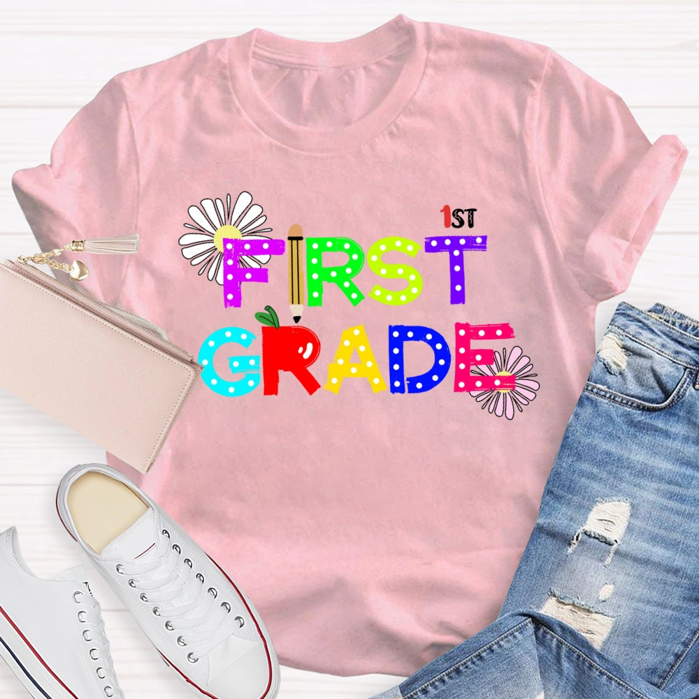 Personalized Grade First Grade Fireworks Print T-shirt