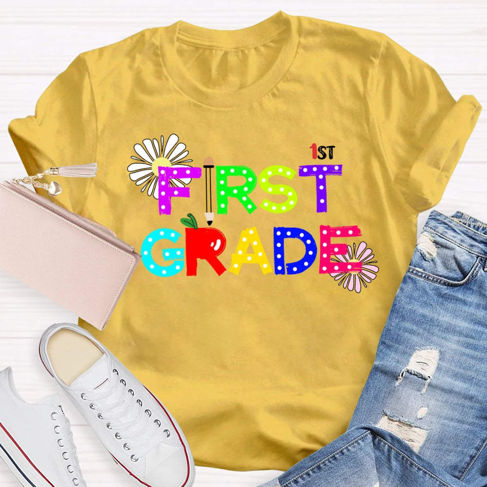 Personalized Grade First Grade Fireworks Print T-shirt