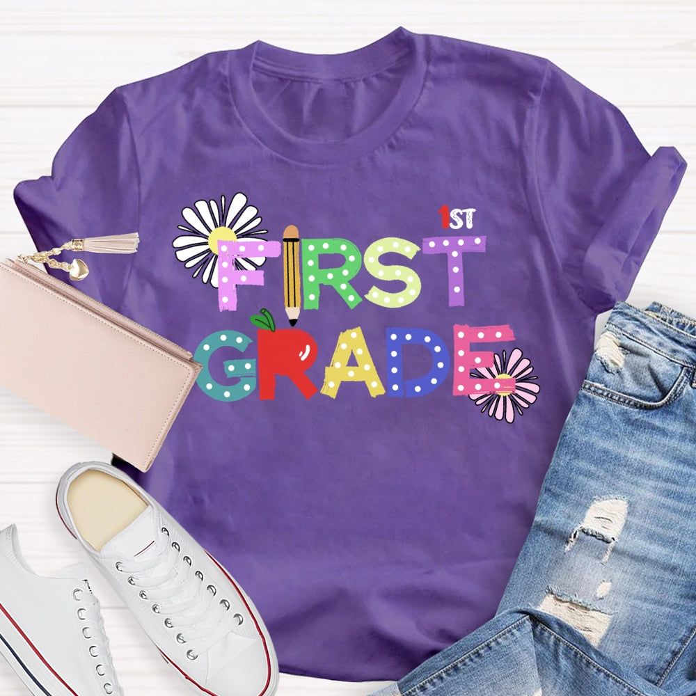 Personalized Grade First Grade Fireworks Print T-shirt