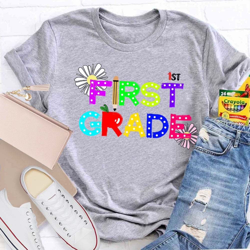 Personalized Grade First Grade Fireworks Print T-shirt