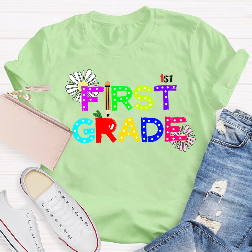 Personalized Grade First Grade Fireworks Print T-shirt