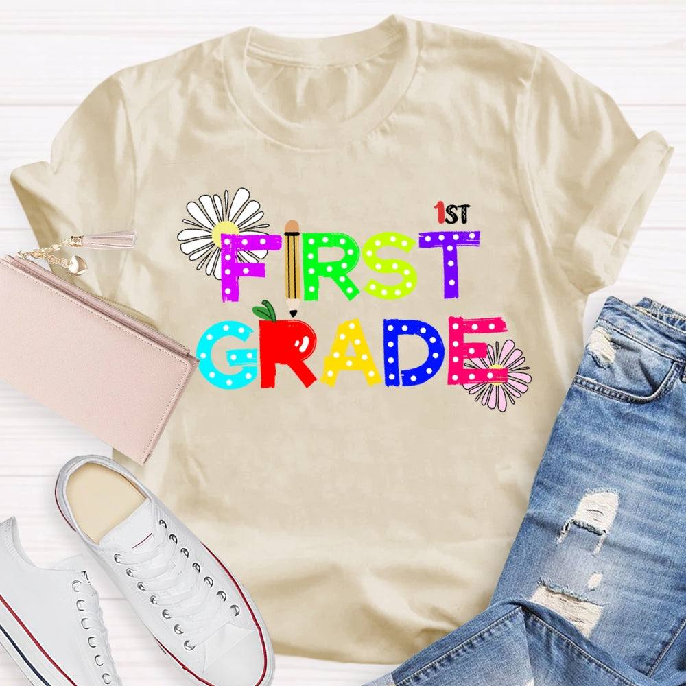Personalized Grade First Grade Fireworks Print T-shirt
