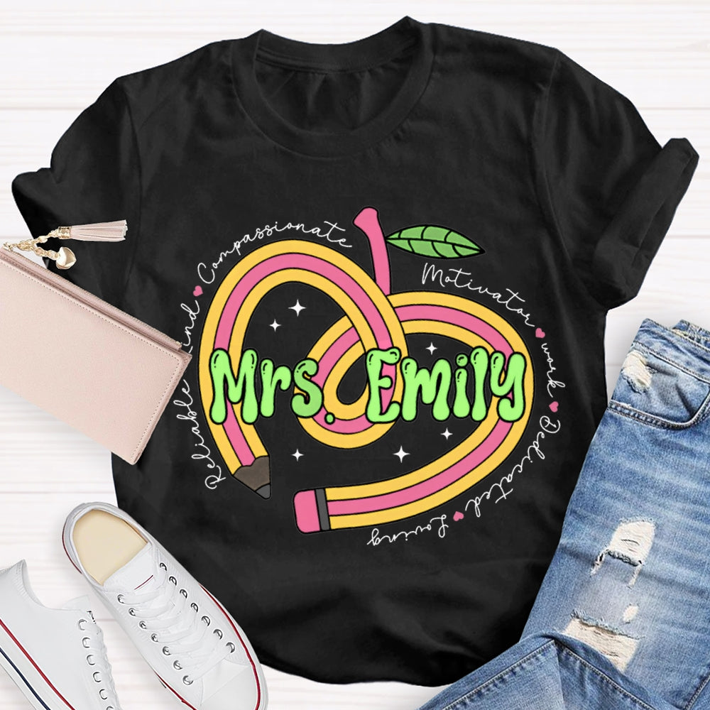 Personalized Name Pencil Heart Teacher T-shirt
