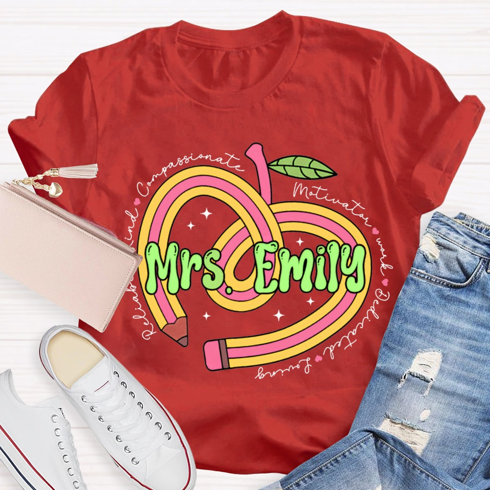 Personalized Name Pencil Heart Teacher T-shirt