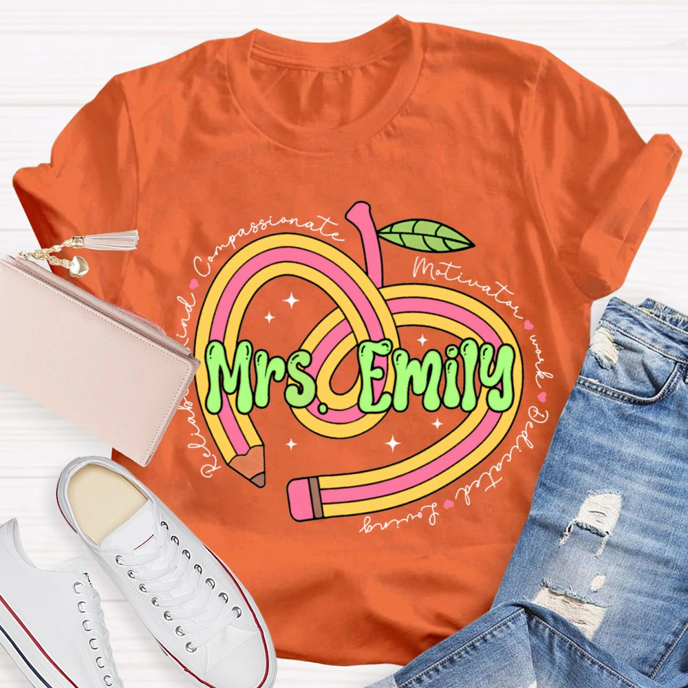 Personalized Name Pencil Heart Teacher T-shirt