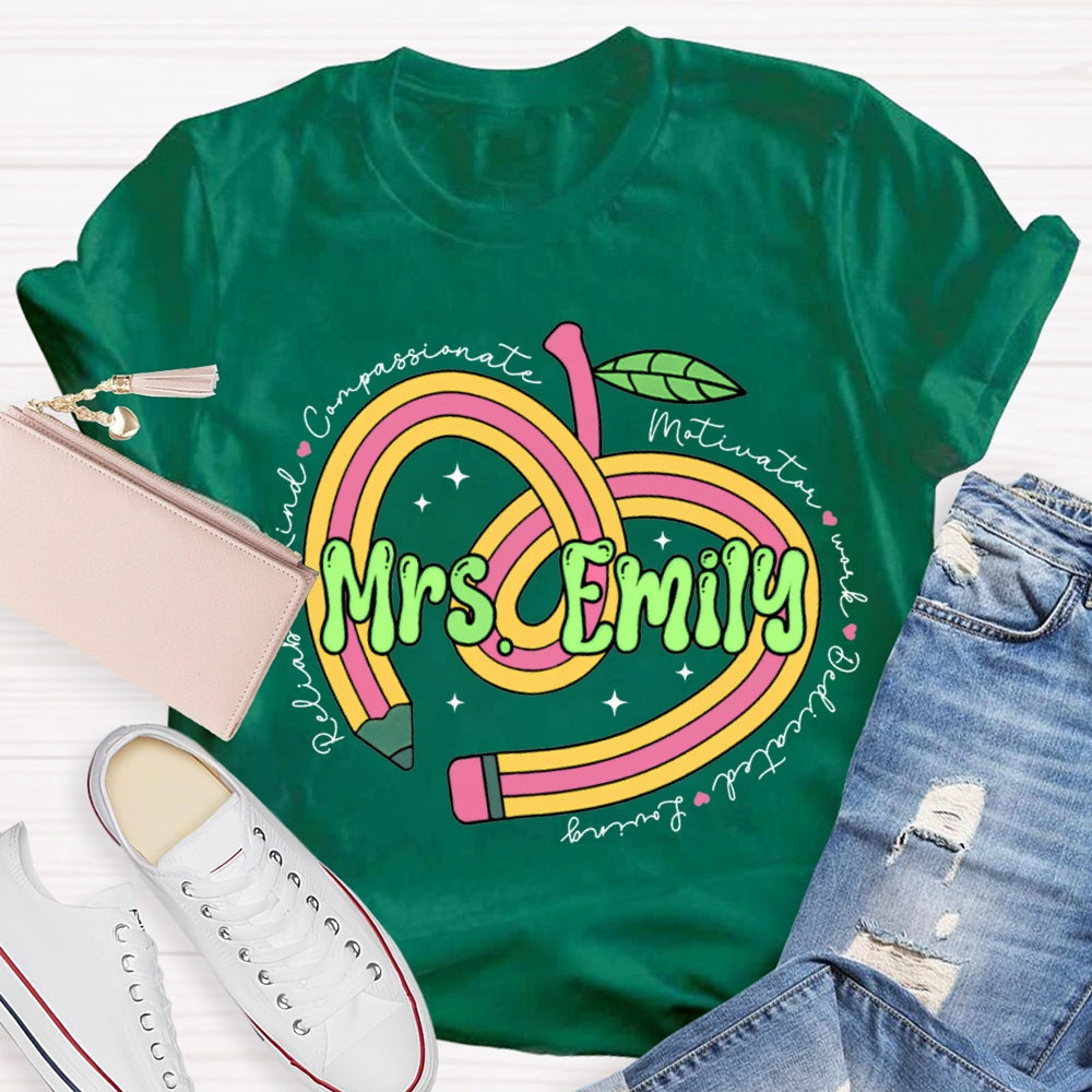 Personalized Name Pencil Heart Teacher T-shirt