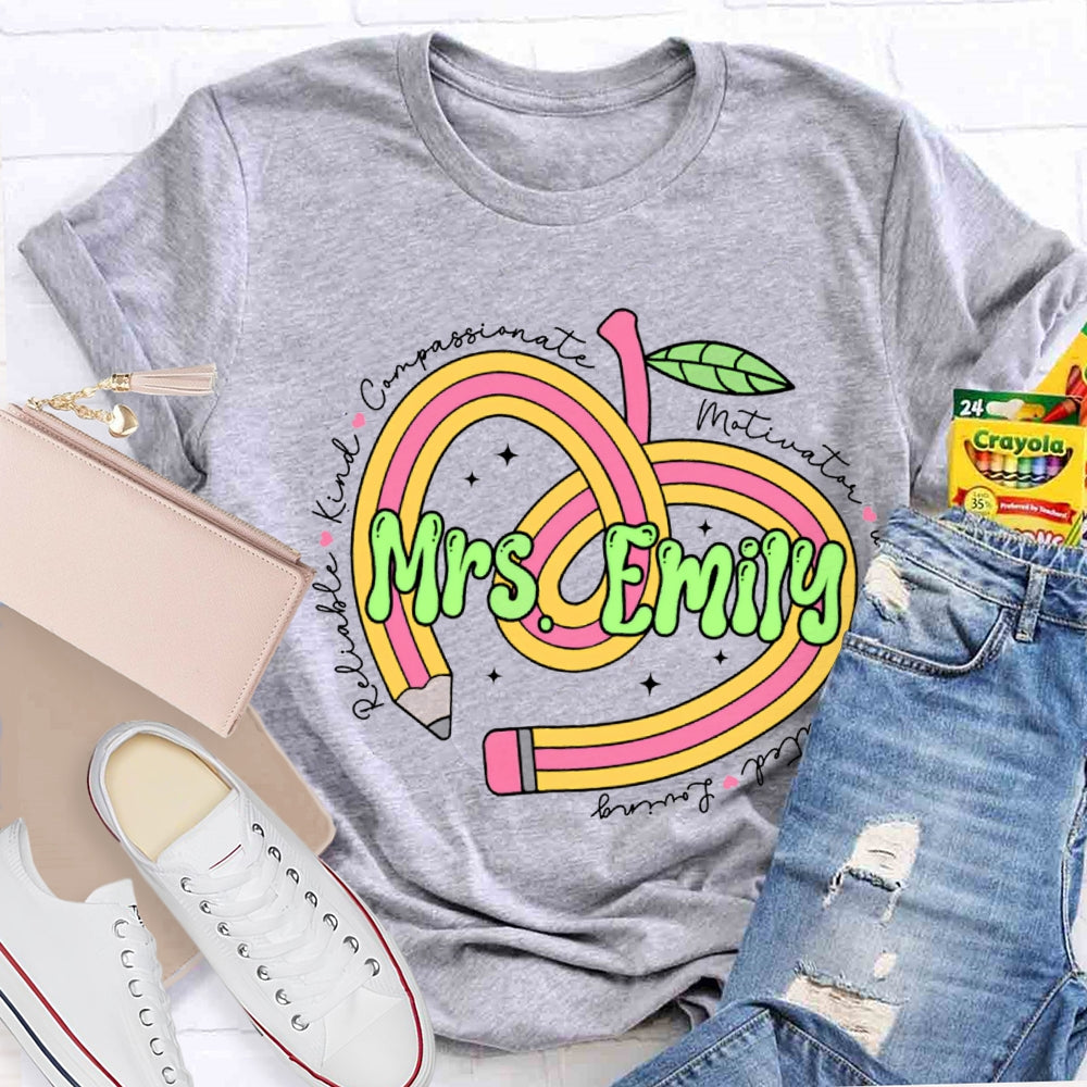 Personalized Name Pencil Heart Teacher T-shirt