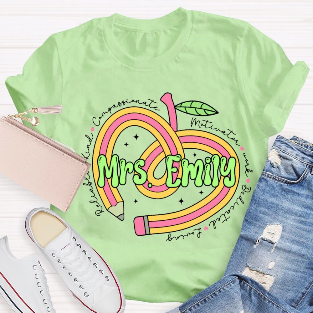Personalized Name Pencil Heart Teacher T-shirt