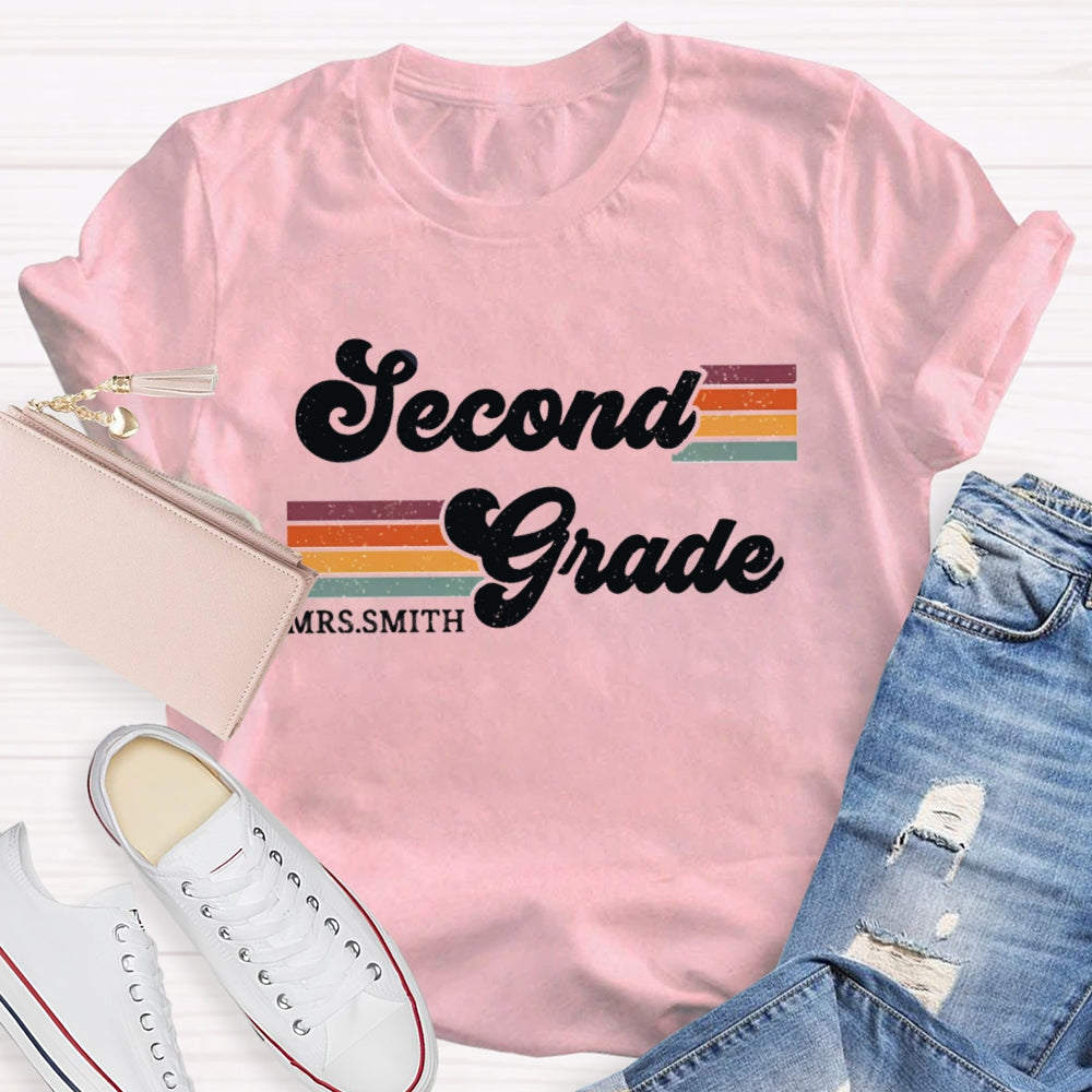 Personalized Name And Grade Second Grade Colored Bars T-shirt