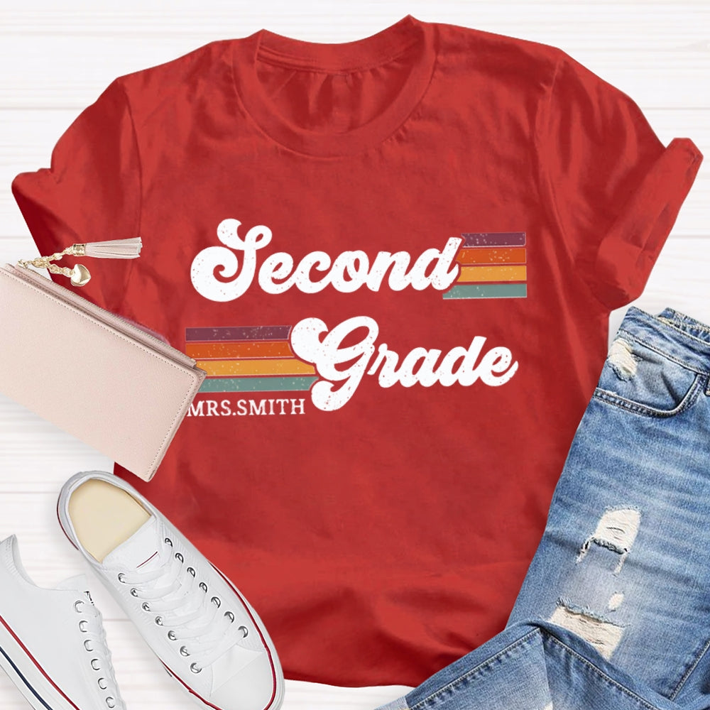 Personalized Name And Grade Second Grade Colored Bars T-shirt