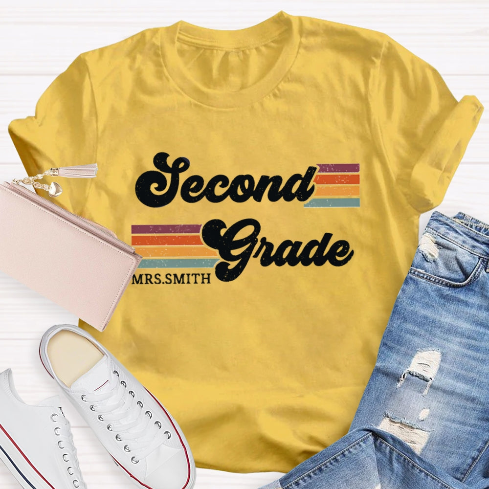 Personalized Name And Grade Second Grade Colored Bars T-shirt