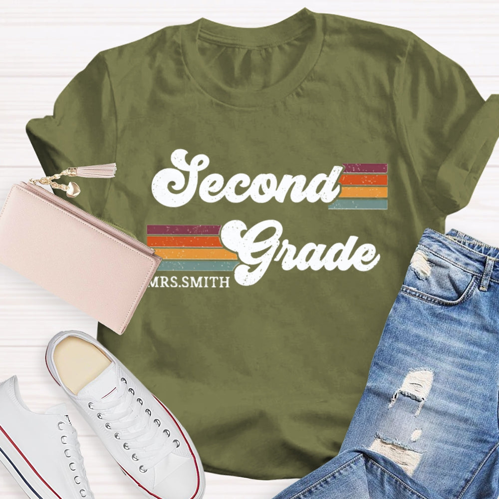 Personalized Name And Grade Second Grade Colored Bars T-shirt