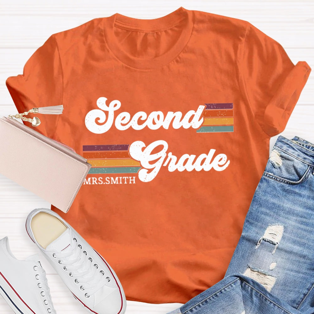 Personalized Name And Grade Second Grade Colored Bars T-shirt