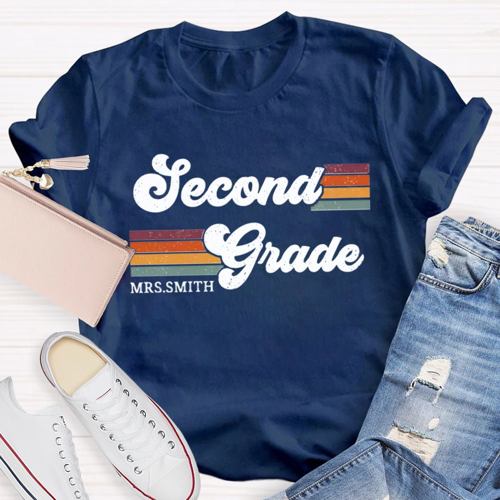 Personalized Name And Grade Second Grade Colored Bars T-shirt