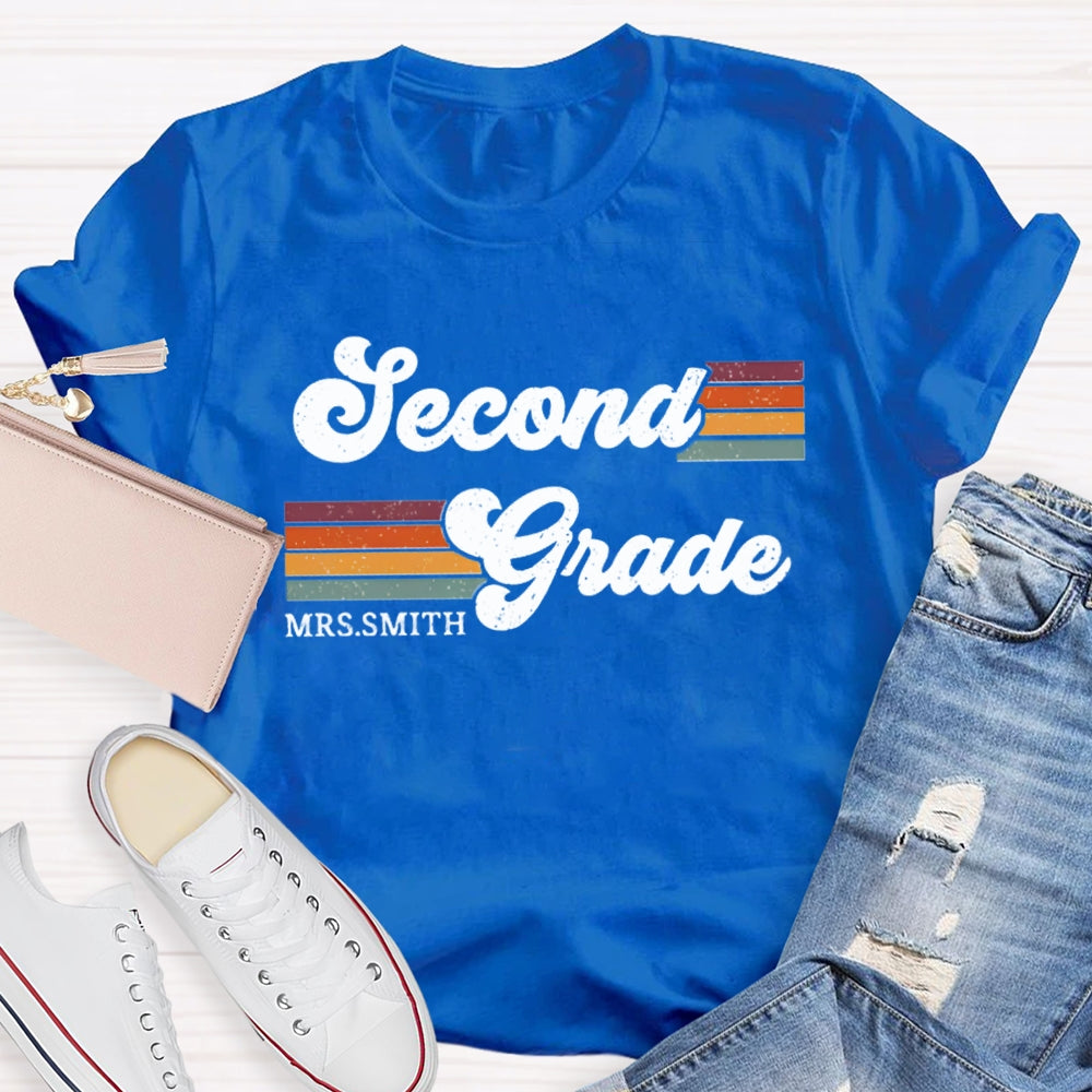 Personalized Name And Grade Second Grade Colored Bars T-shirt