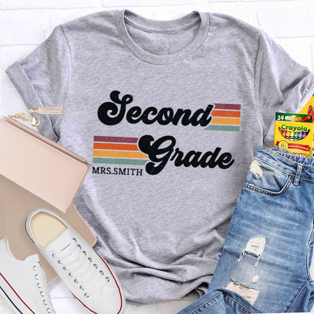 Personalized Name And Grade Second Grade Colored Bars T-shirt