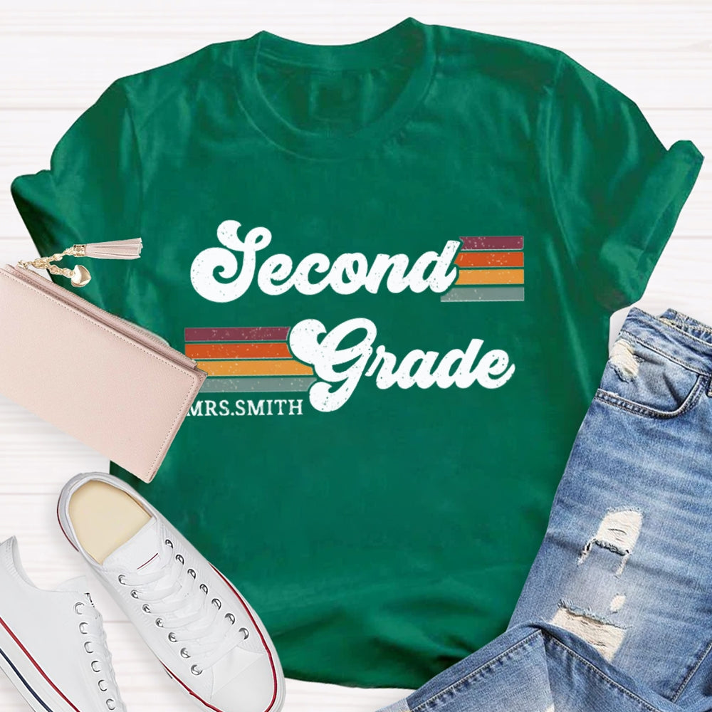 Personalized Name And Grade Second Grade Colored Bars T-shirt